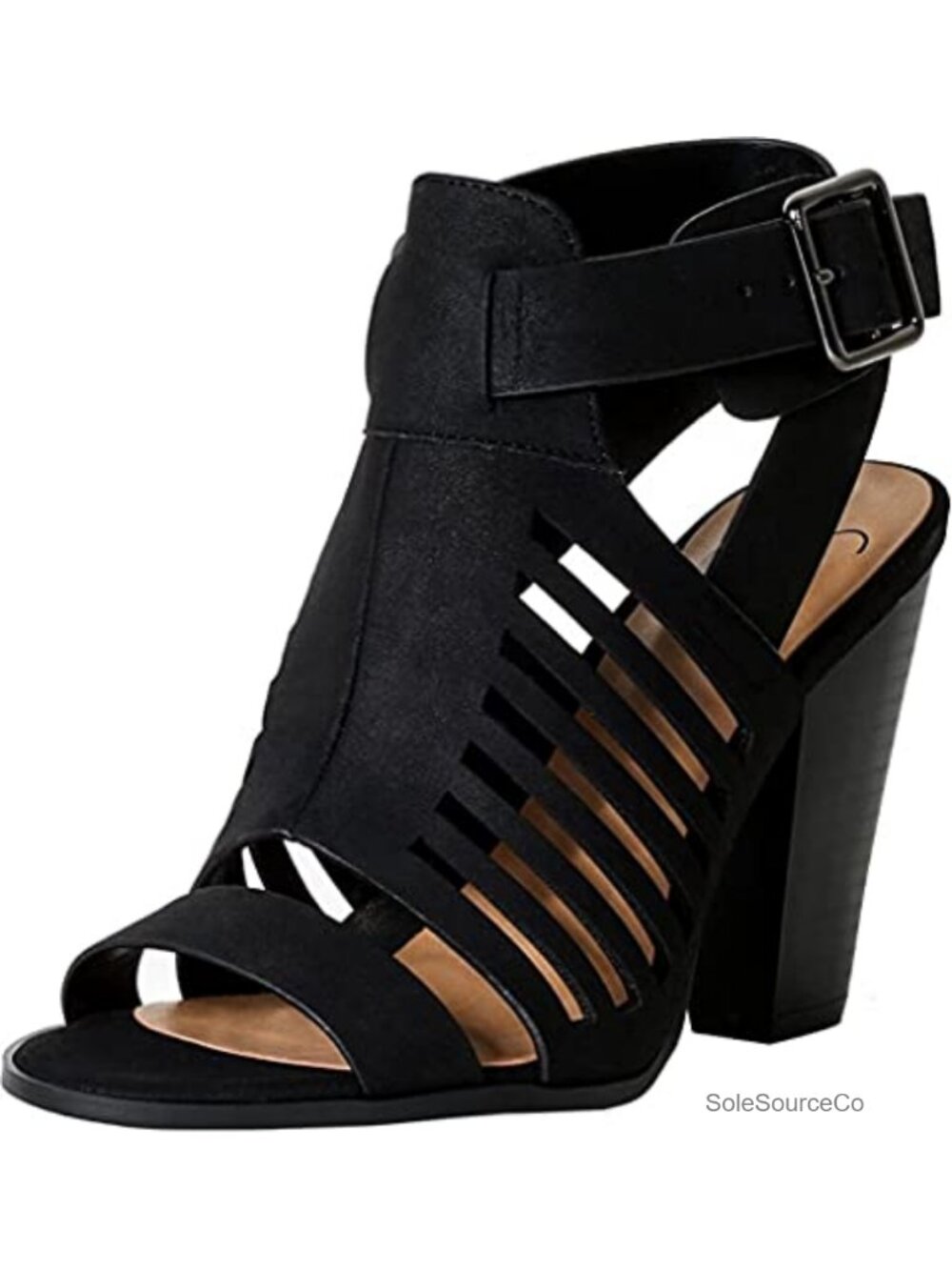 Gladiator Cutout Stacked Heel Sandals with Adjustable Ankle Buckle